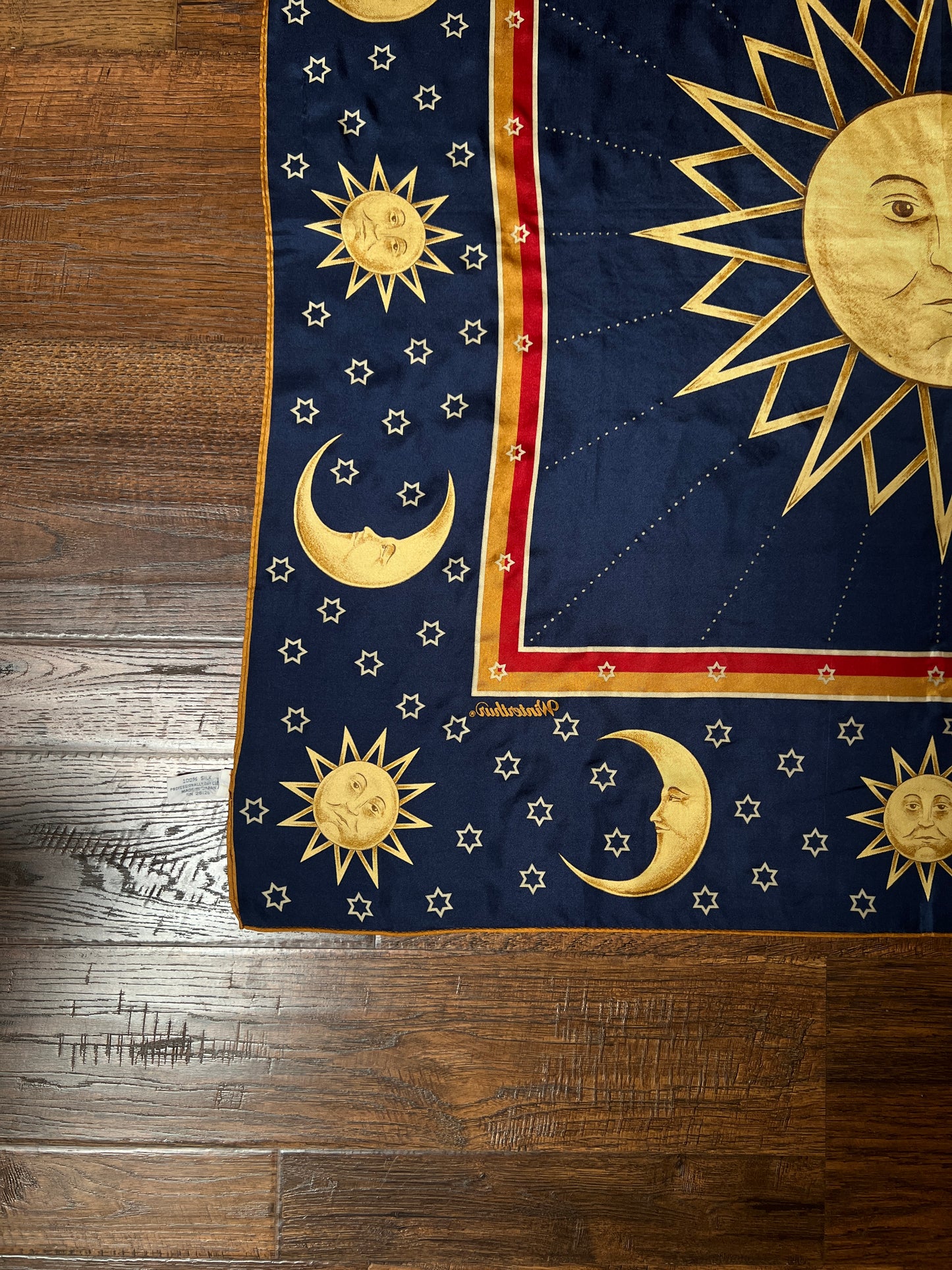 Vintage Winterthur 100% Silk Scarf - Celestial Sun Moon Whimsigoth Print