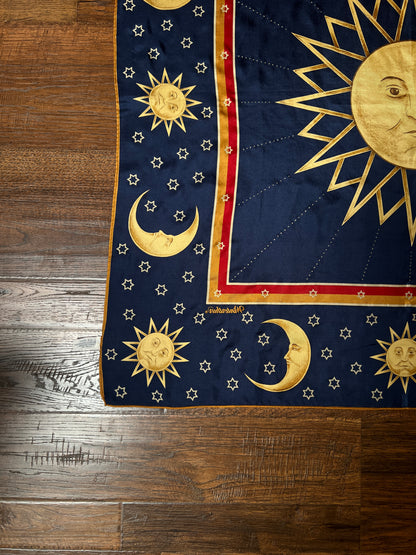 Vintage Winterthur 100% Silk Scarf - Celestial Sun Moon Whimsigoth Print