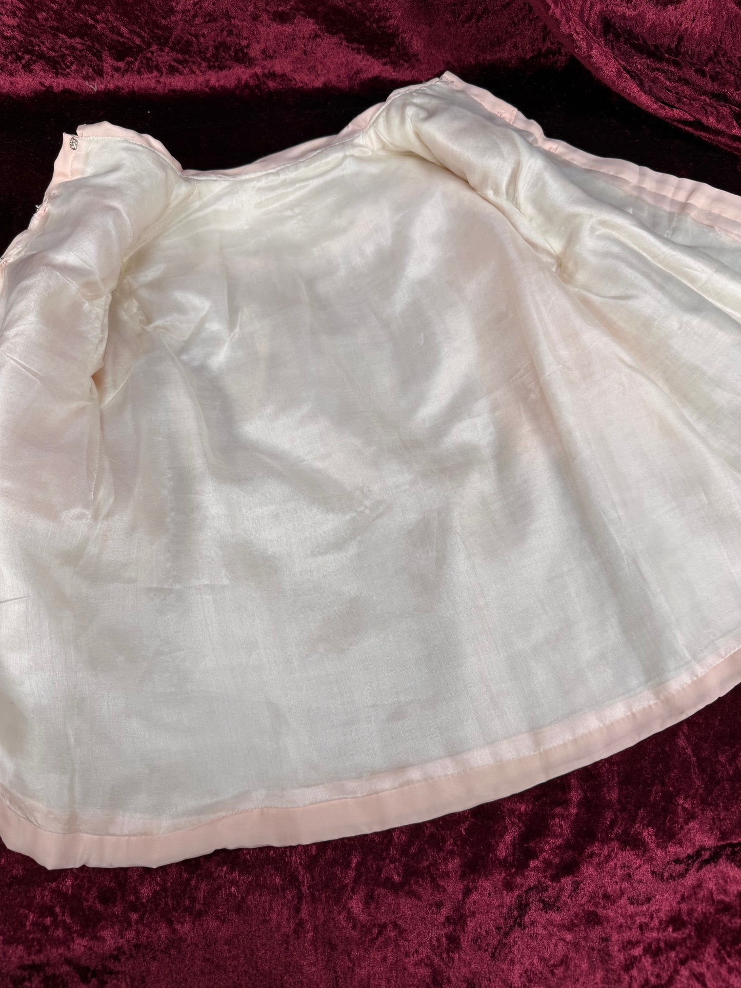 Vintage Silk Baby Capelet – Blush Pink Embroidered Lined Infant Coat
