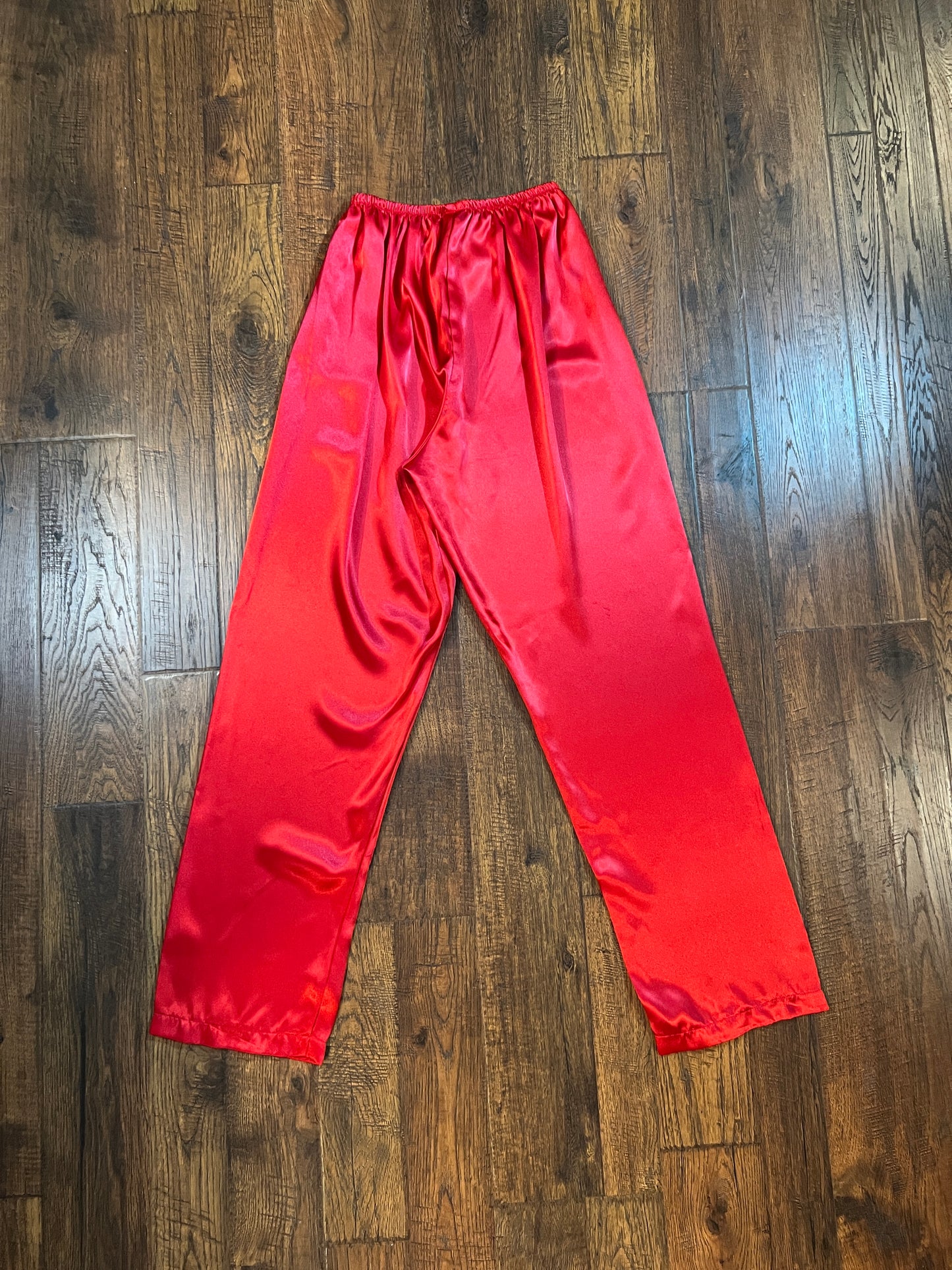 Vintage Clothing - Red Satin with Black Lace Tank & Pant Pajama Set - Secret Treasures - Size Medium
