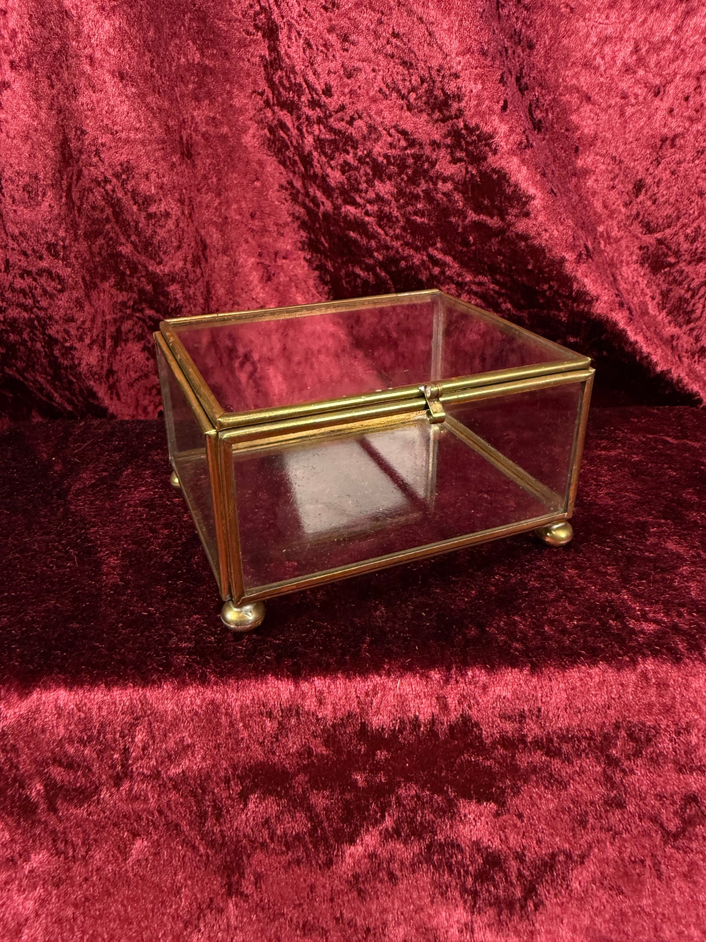 Vintage Brass and Glass Jewelry Box – Footed Display Case Trinket Holder