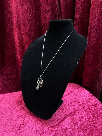 Vintage 925 Sterling Silver Snake Necklace – Turquoise Accent Serpent Pendant