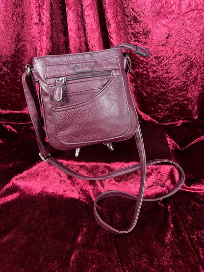 Vintage Faux Leather Crossbody Bag - Burgundy Pebbled Utility Purse - Rosetti
