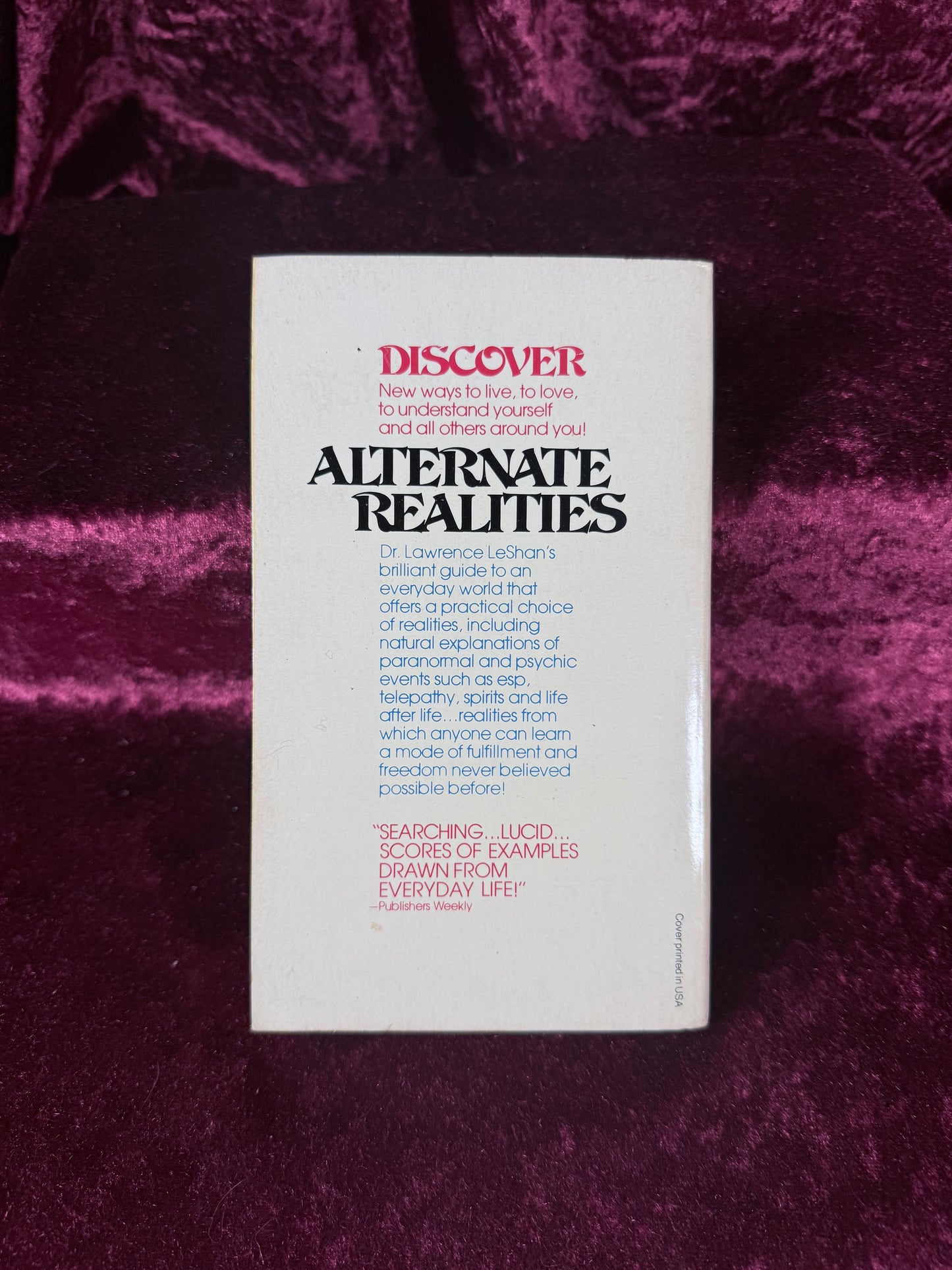 Vintage Alternate Realities by Lawrence LeShan 1977 Ballantine Metaphysical Book