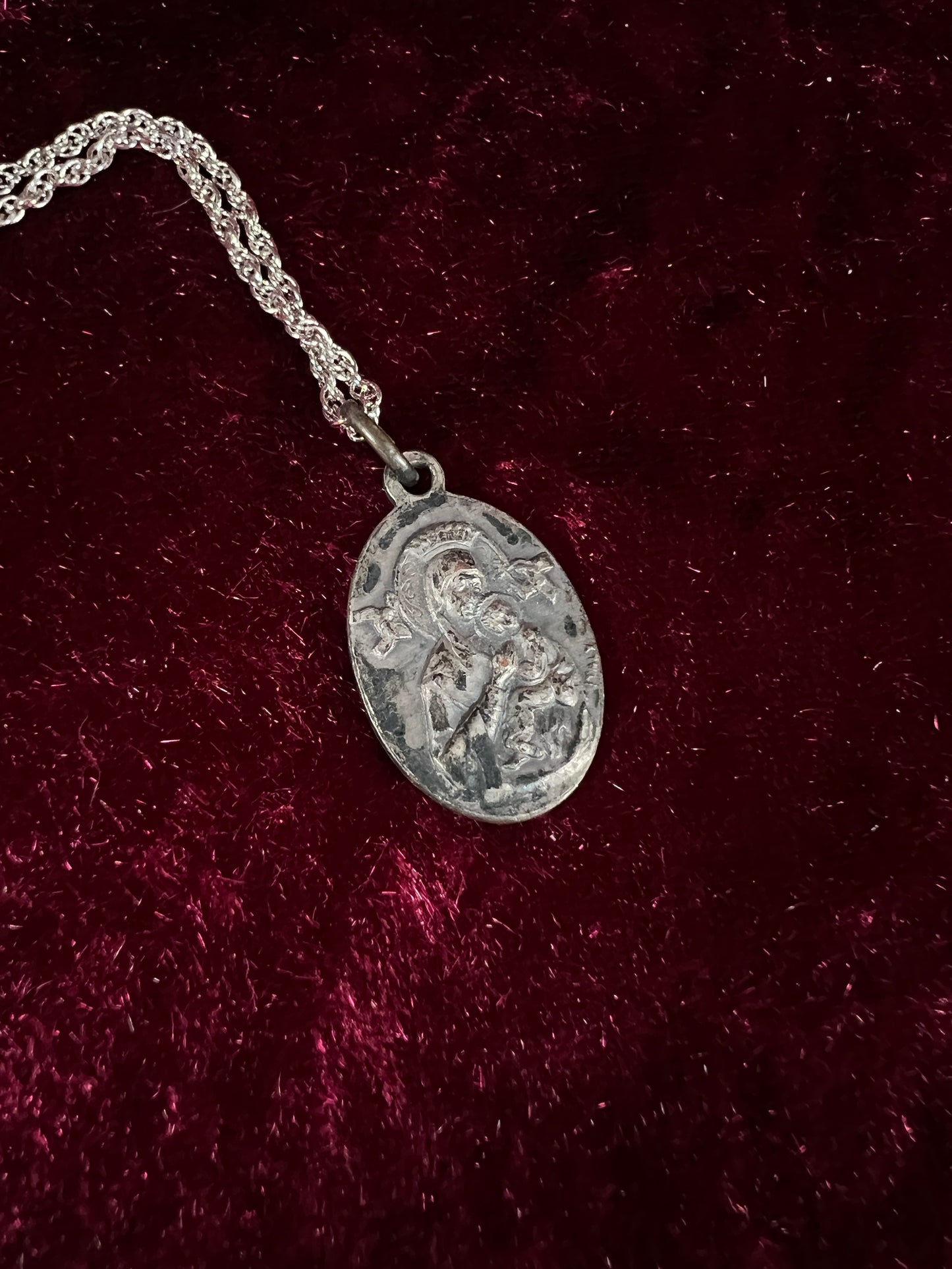 Vintage Silver Tone Religious Medal Necklace - Saint Gerard Pendant