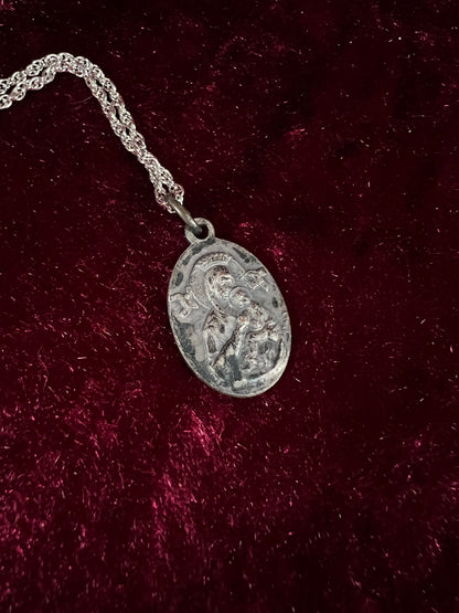 Vintage Silver Tone Religious Medal Necklace - Saint Gerard Pendant