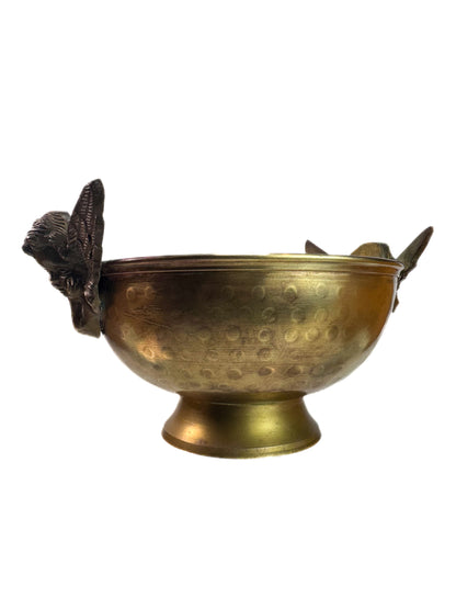 Vintage Copper & Brass Double Angel Pedestal Bowl