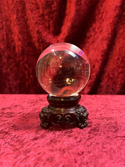 Vintage Curiosities - Crystal Ball with Carved Wood Dragon Head Stand - Medium