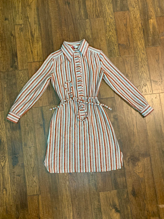 Vintage The Kollection LTD. Sparkly Pinstripe Knit Shirt Dress with Rhinestone Buttons - Small