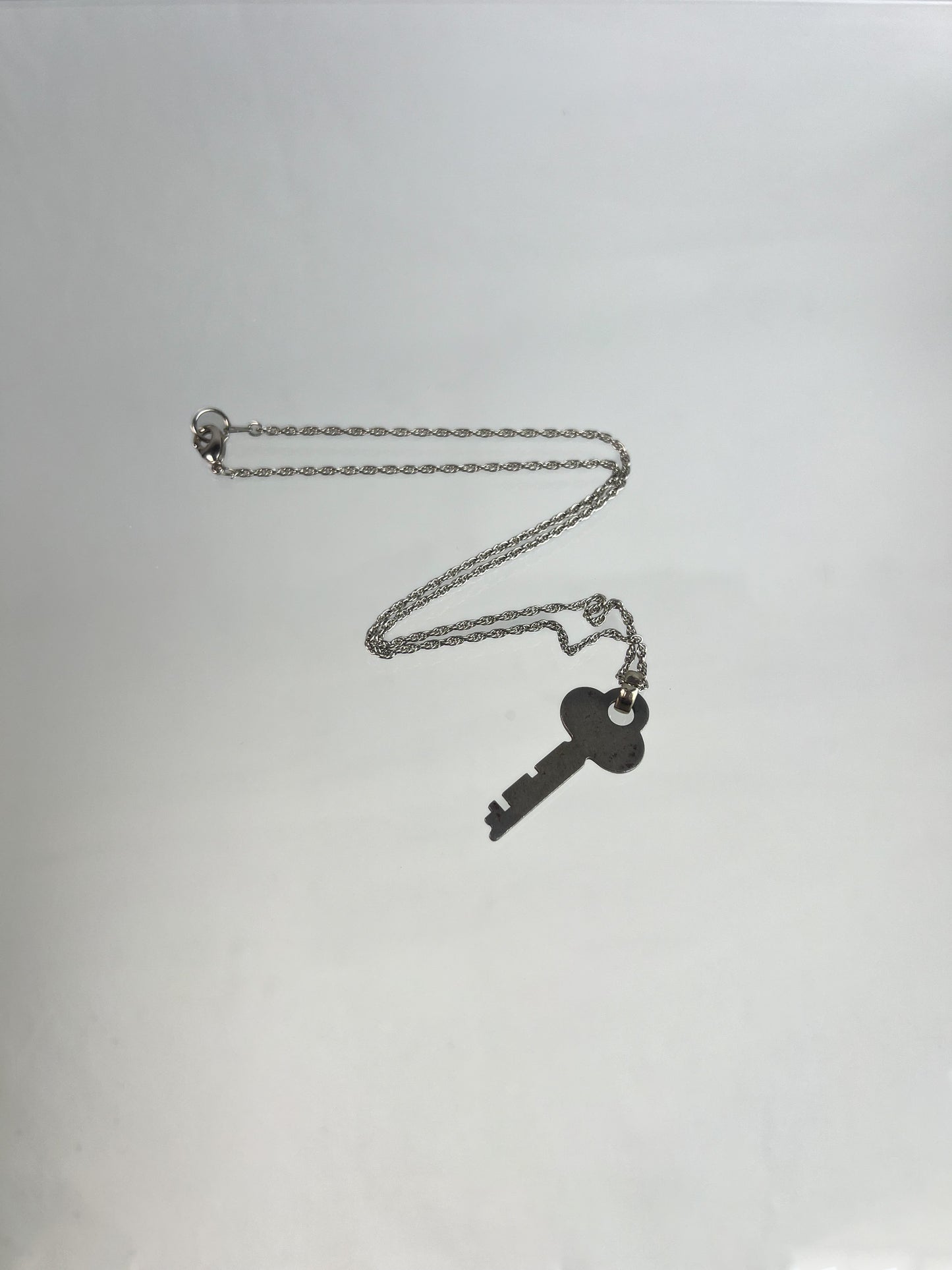 Vintage Jewelry - Pendant Necklace - Silver Tone Rope Chain - Old Nat'l Cash Register Co. Key #6