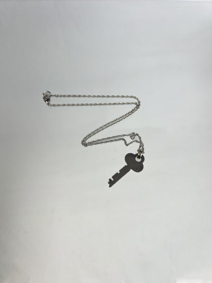Vintage Jewelry - Pendant Necklace - Silver Tone Rope Chain - Old Nat'l Cash Register Co. Key #6