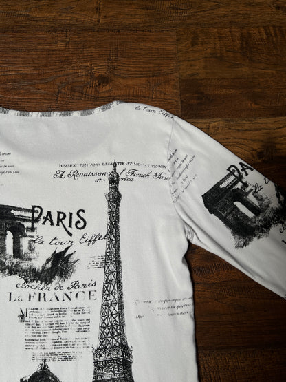 Vintage Take Two Cotton Graphic Top — Paris Eiffel Tower Sequin Print - Size Large