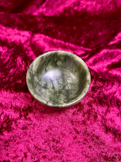Vintage Oddities - Miniature Crystal Offering Bowl - Dark Green Jade