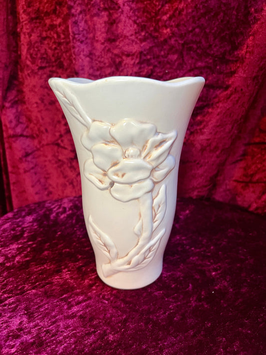 Vintage Home Decor - Vase - Sculptural Rose in Matte White - Red Wing Pottery
