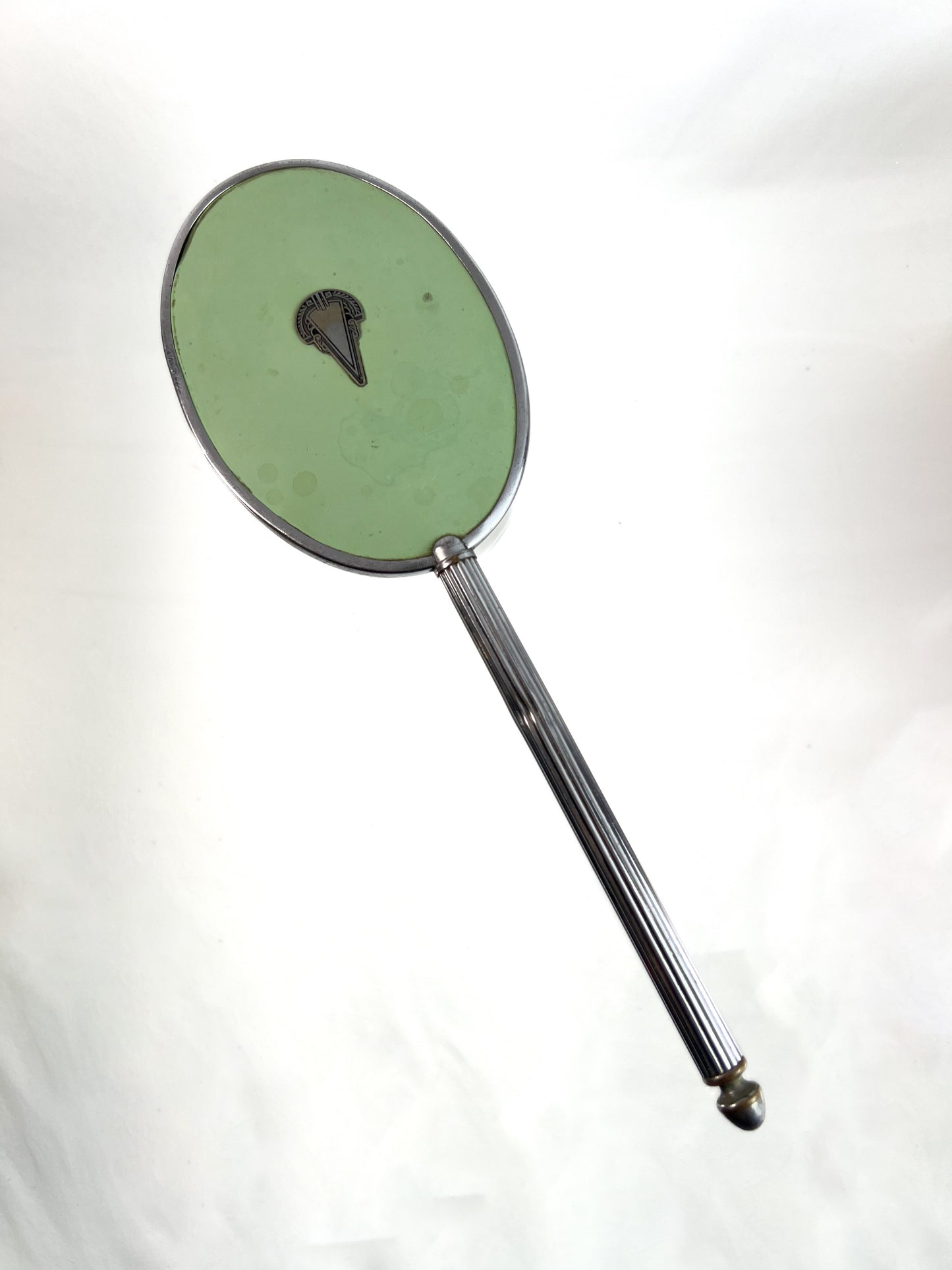 Vintage Hand Mirror - Sage Green Art Deco