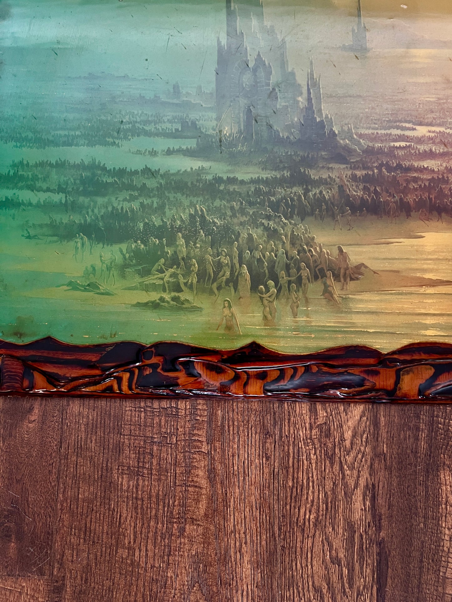 Vintage 1970s Lacquered Wood Wall Art – "Overpopulation" by John Pitre