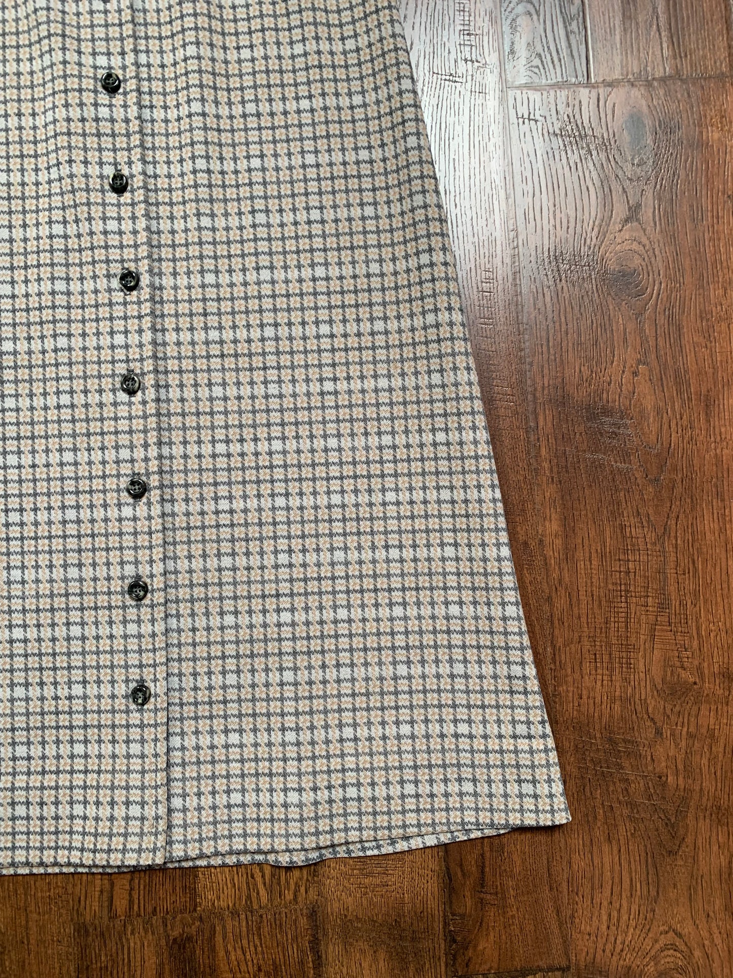 Vintage Clothing - Full Length Button Front Skirt - Neutral Plaid - Jantzen - X-Small - Made In USA