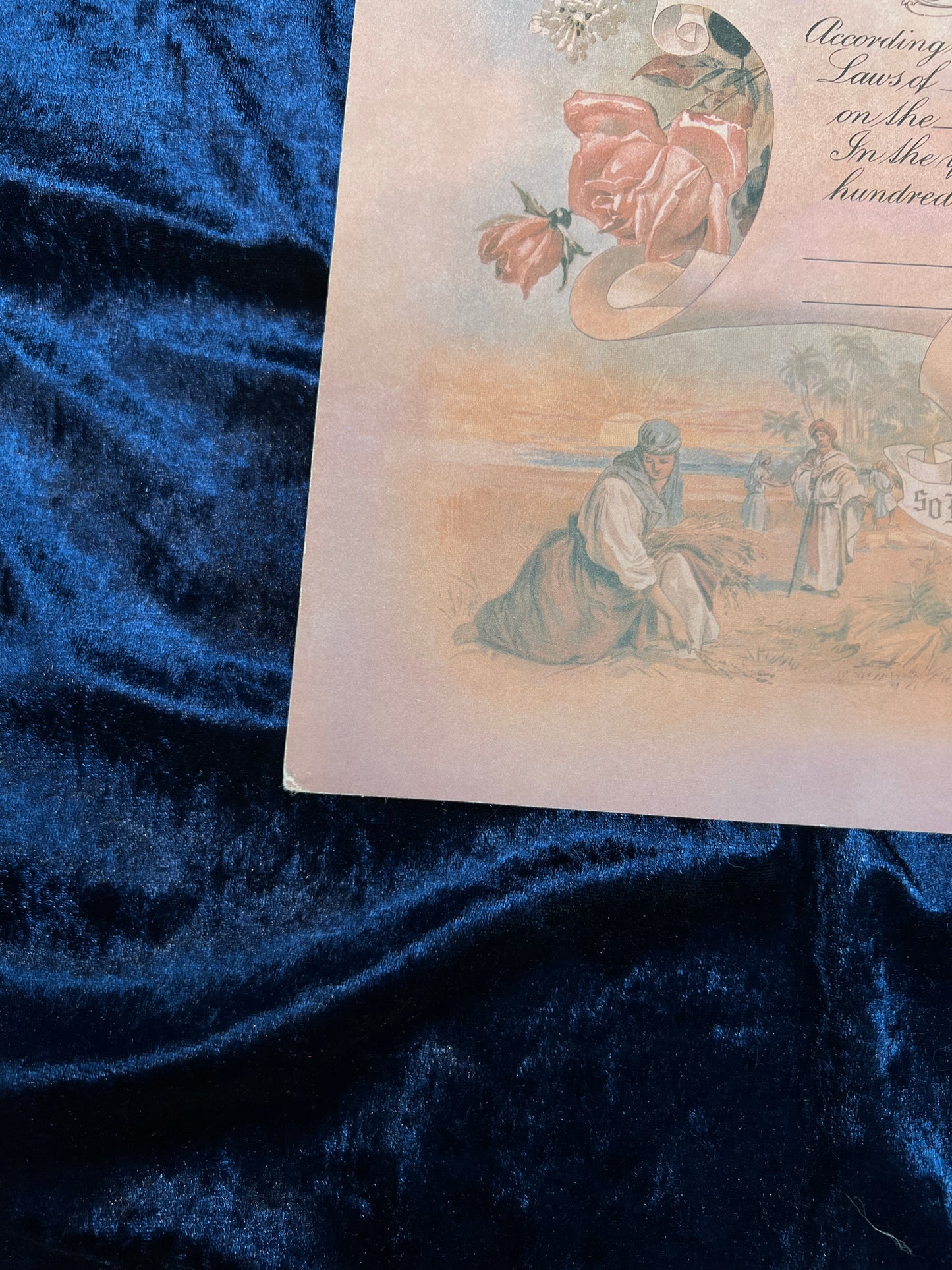 Vintage Paper Marriage Certificate - Victorian Style Pink Roses Holy Matrimony Keepsake