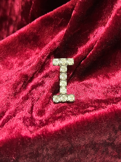Vintage Jewelry - Brooch - Silver Tone Metal - Clear Rhinestones - Letter I