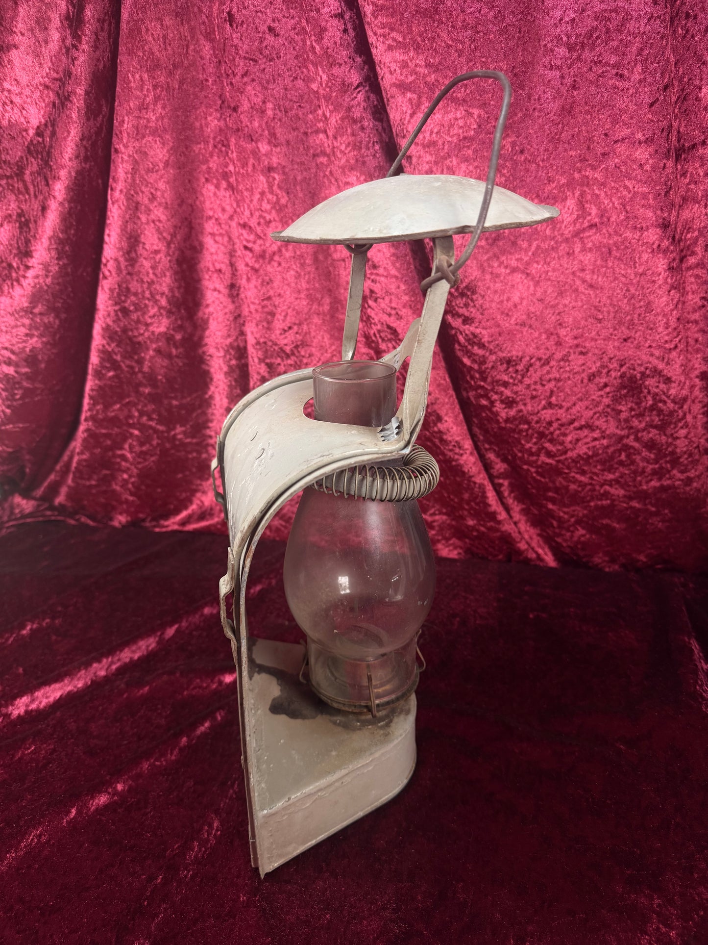 Antique Metal Railroad Wall Mount Oil Lantern – Gray Hurricane Lamp Glass Chimney - Eagle