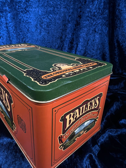 Vintage Baileys Irish Cream Metal Tin - Green Orange Hinged Advertising Box