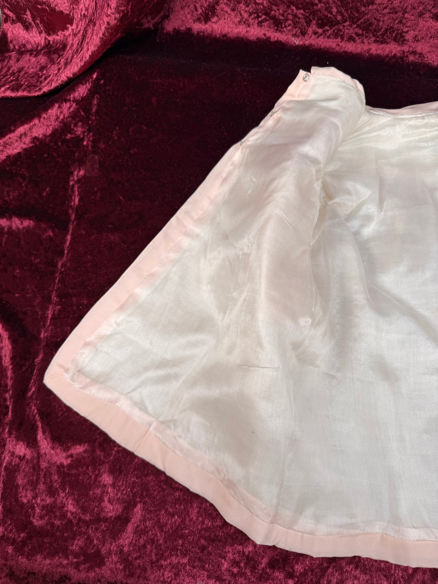 Vintage Silk Baby Capelet – Blush Pink Embroidered Lined Infant Coat