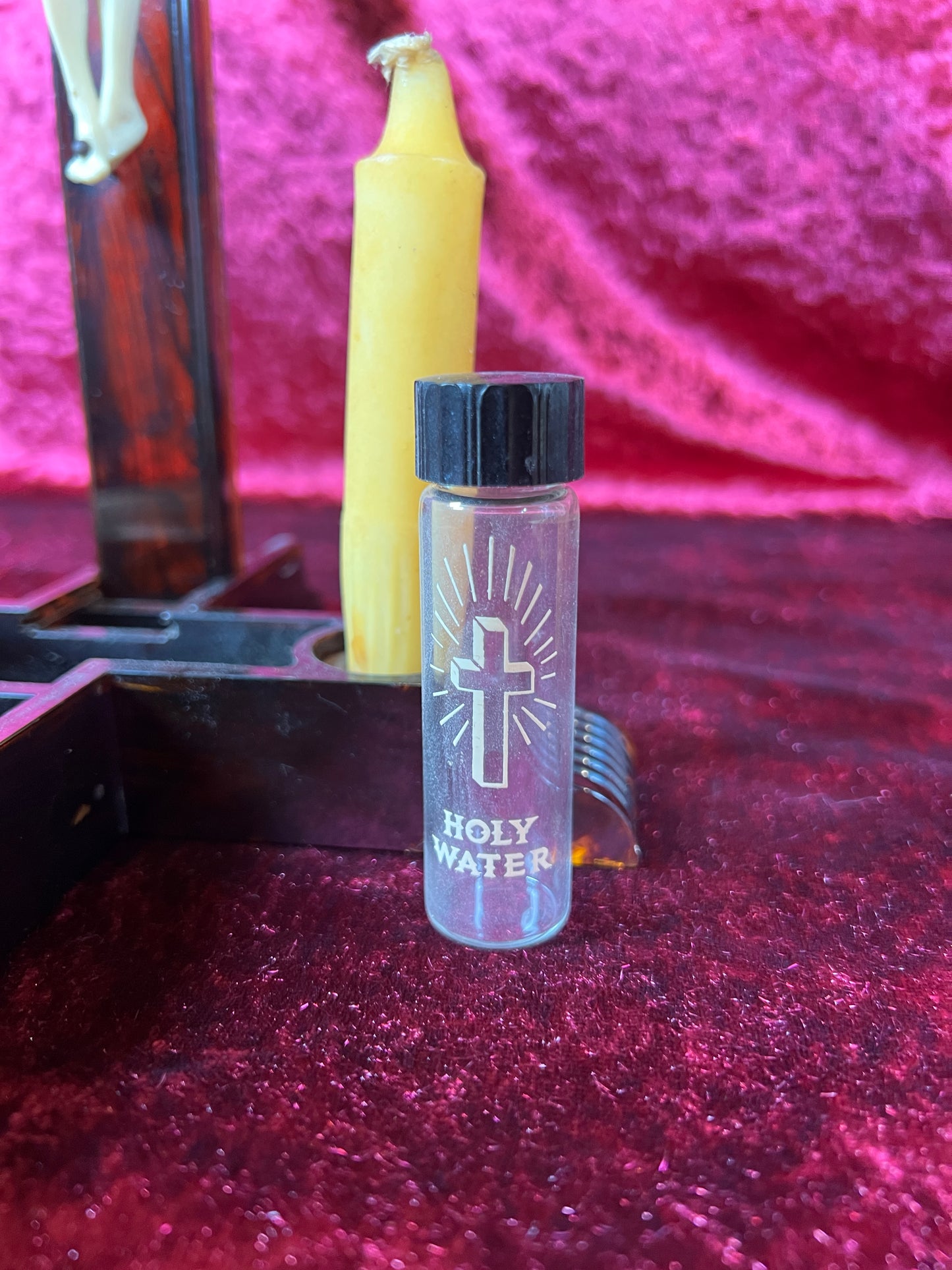 Vintage Religio - Wall Hanging Last Rites Kit - Bakelite Crucifix - 13.75"