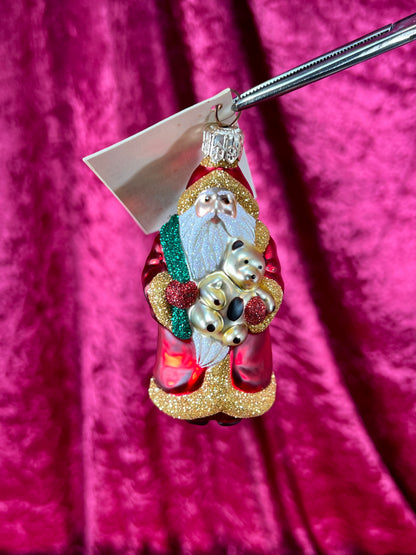 Vintage Christmas - Handblown Glass Ornament - Santa Claus and Teddy Bear - Patricia Breen - Poland