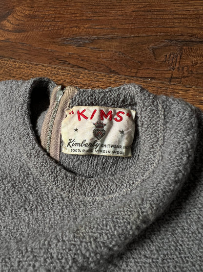 Vintage KIMS by Kimberly Knitwear Virgin Wool Sweater — Grey Bouclé Cropped Knit - Small