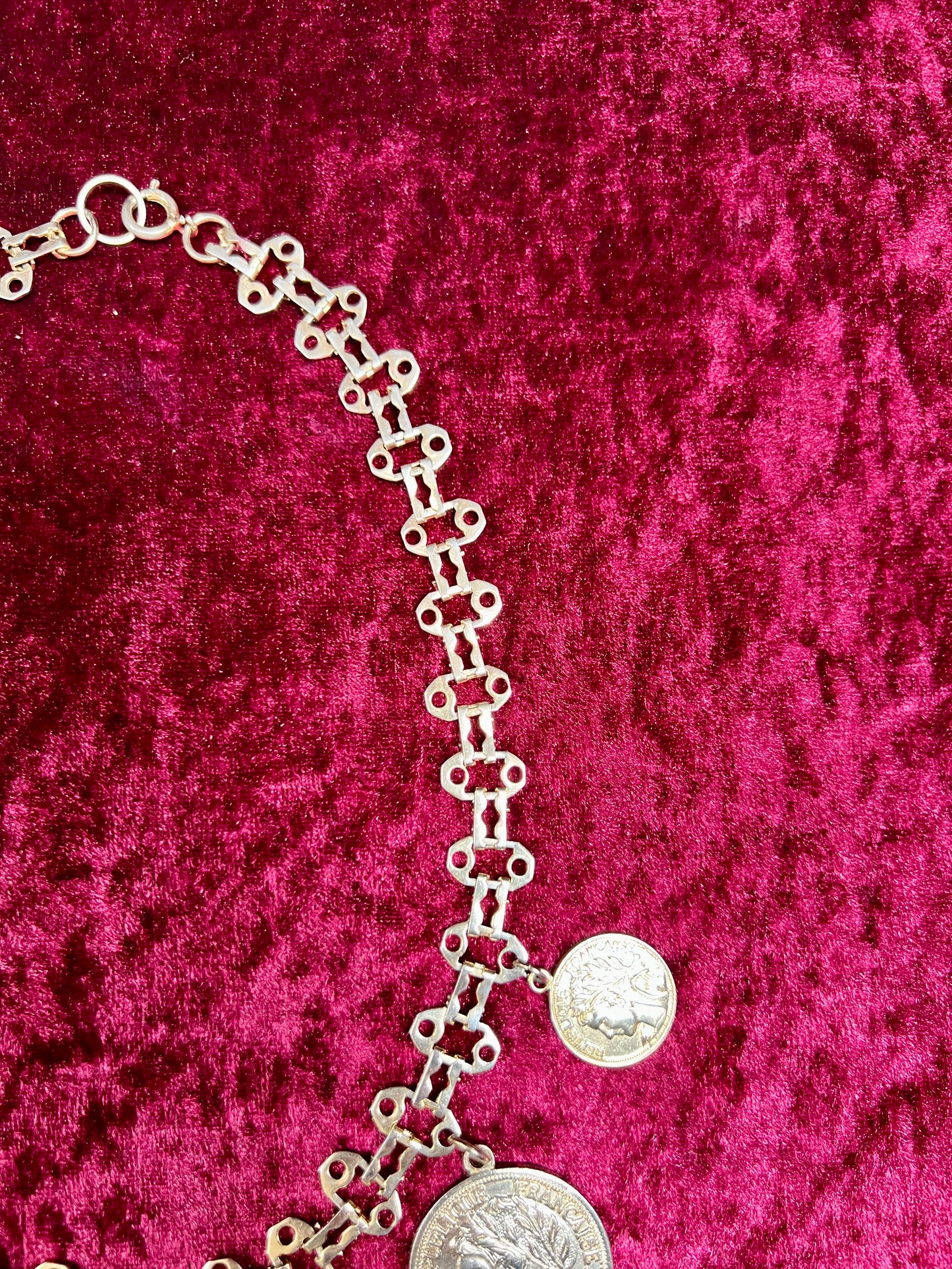 Vintage Jewelry - Reversible Necklace - Gold Tone Republique Francaise Coins - 17.5"