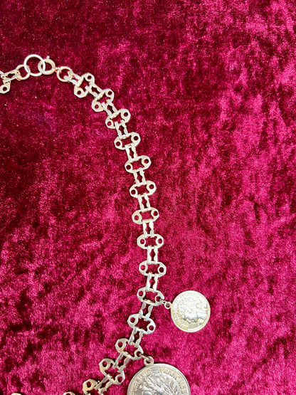 Vintage Jewelry - Reversible Necklace - Gold Tone Republique Francaise Coins - 17.5"