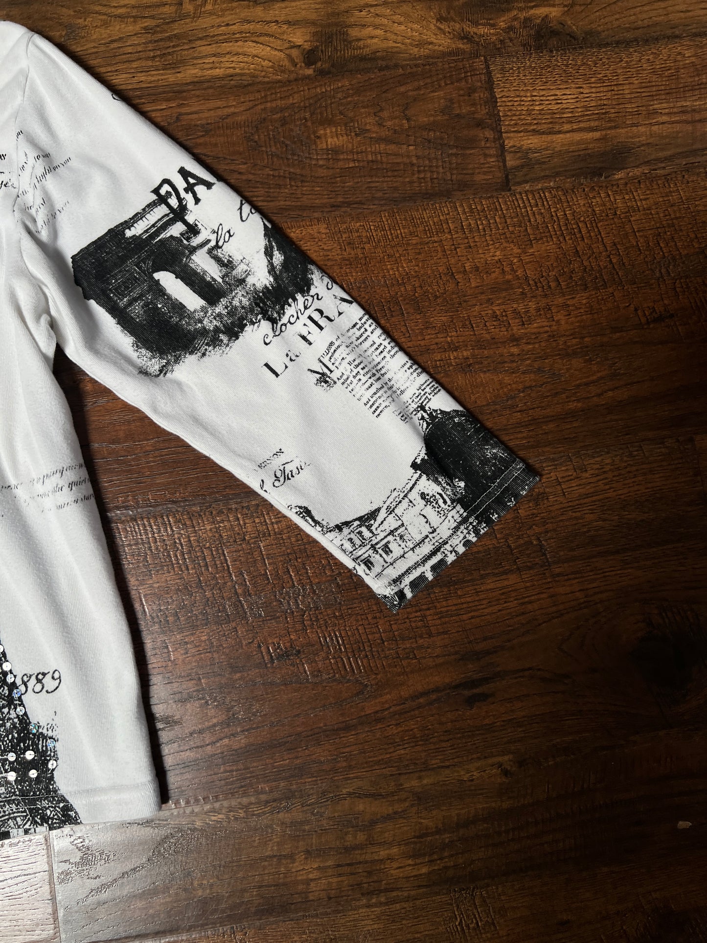 Vintage Take Two Cotton Graphic Top — Paris Eiffel Tower Sequin Print - Size Large