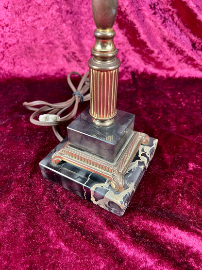 Antique Marble and Brass Sinumbra Style Hurricane Lamp – Frosted Glass Shade with Crystal Prisms