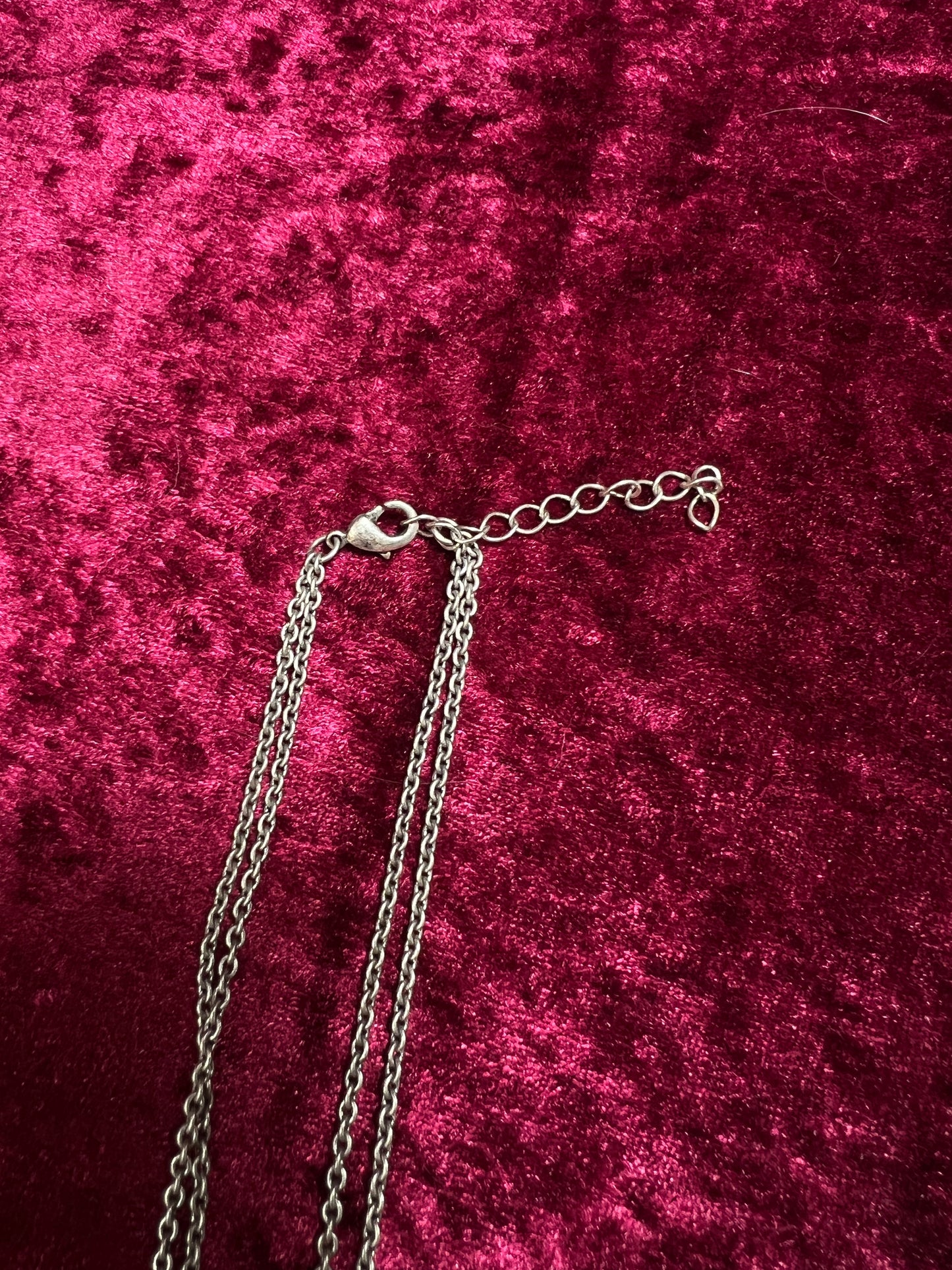Vintage Silver Tone Double Chain Necklace – Round Rhinestone Pendants