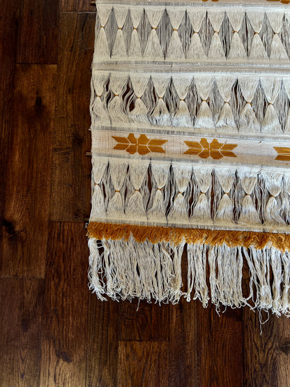 Vintage Colombian Woven Wall Hanging - 1970s Boho Tapestry - Cream and Gold