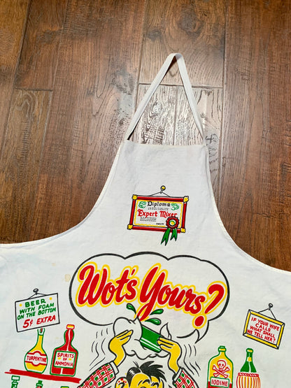 Vintage 1950s Pinafore Apron - Wot’s Yours? - Cartoon Bar Graphic