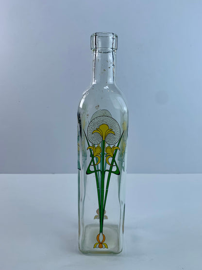 Vintage Kitchen - Glass Oil Bottle - Art Nouveau Floral Design