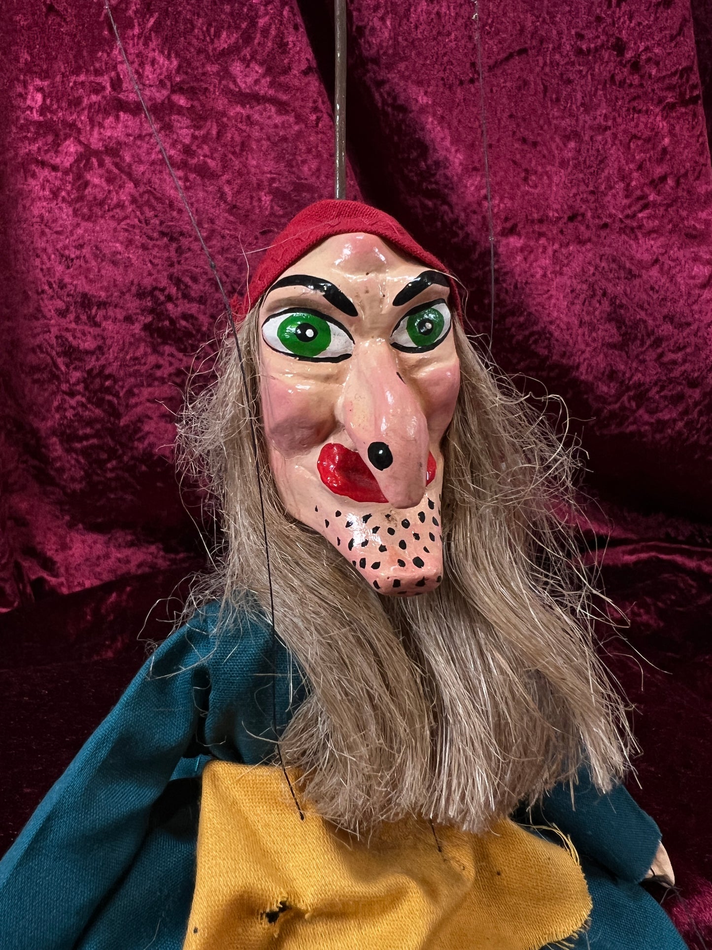 Vintage Marionette Puppet - Ugly Witch Character Folk Art