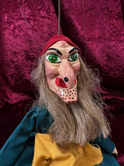 Vintage Marionette Puppet - Ugly Witch Character Folk Art