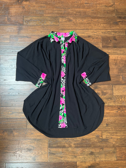 Vintage Clothing - Sheer Button Up Swimwear Cover Up - Floral Pattern Collar - Catalina - 2X-Large