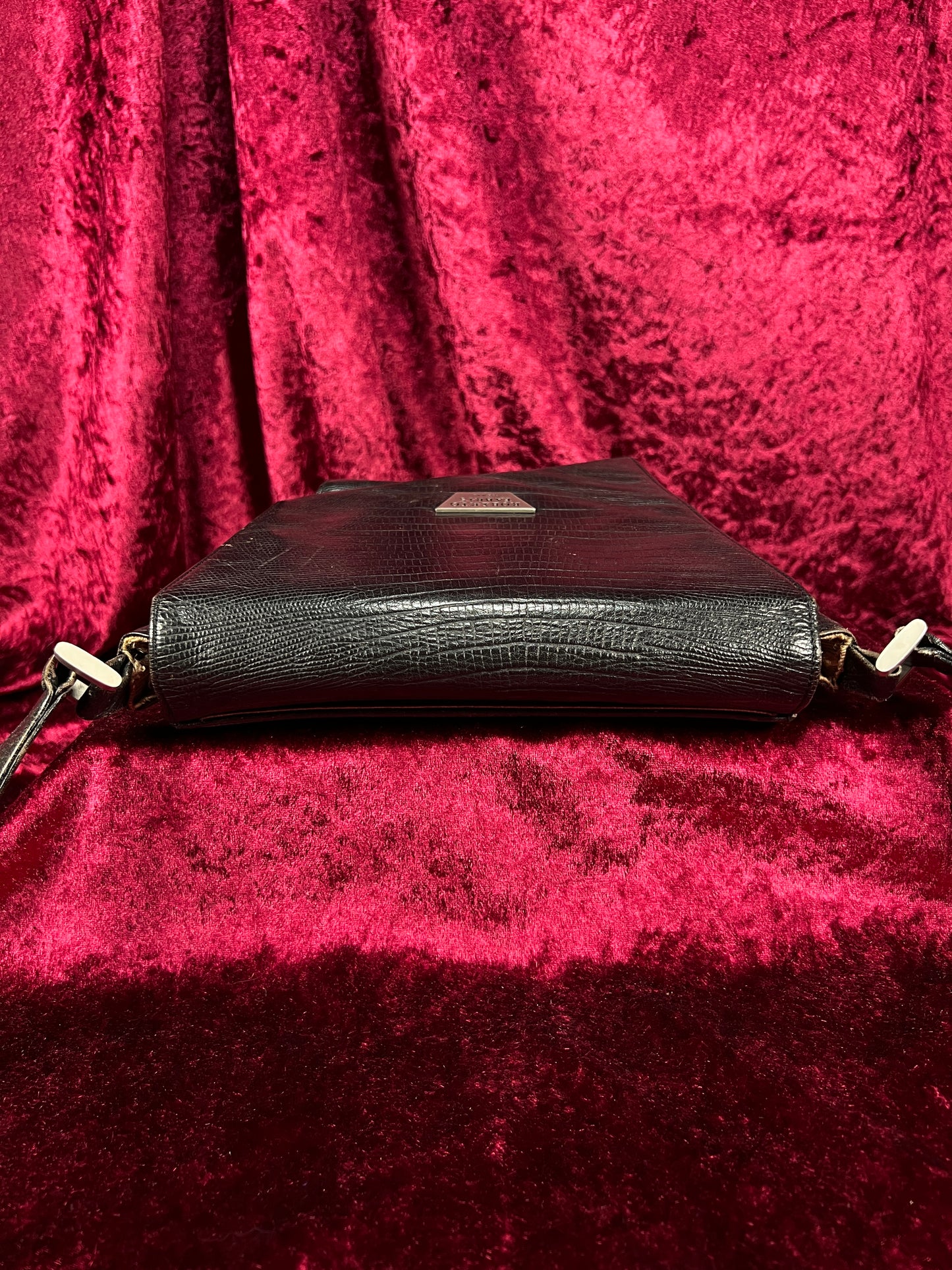 Vintage Roberto Fabris Leather Crossbody Bag - Black Lizard Embossed Purse