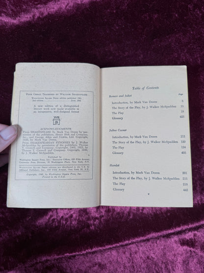 Vintage Four Great Tragedies by William Shakespeare Paperback 1961 Edition