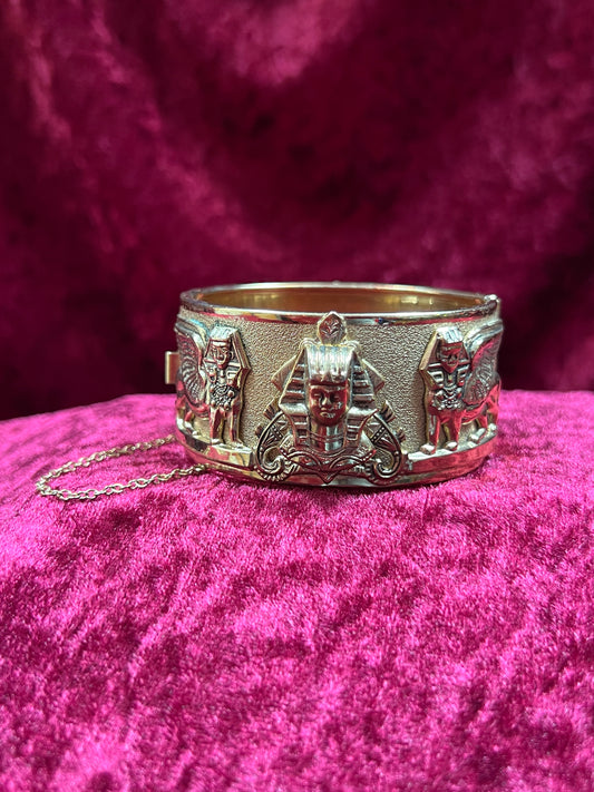 Vintage Jewelry - Chunky Cuff Bracelet - Gold Tone - Egyptian Revival - Whiting & Davis Co.