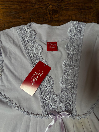 Vintage Tolga Designs Cotton Nightie - Lavender with Lace Trim - Size Large