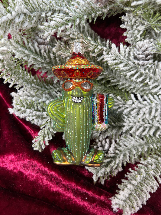 Vintage Christmas - Handblown Glass Ornament - Grinning Cactus - Old World Christmas