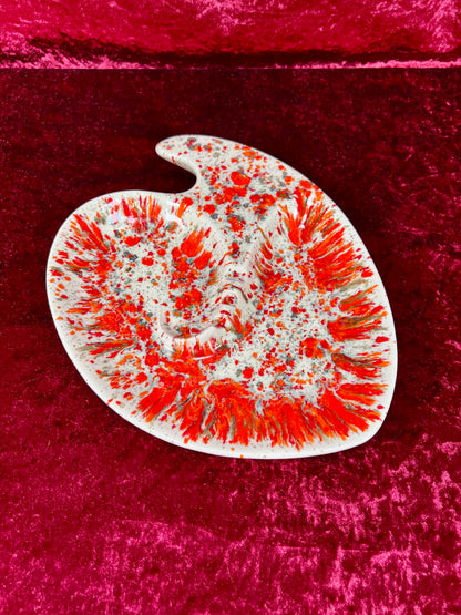 Vintage Ashtray - Sculptural Ceramic Drip Glaze - Mid Century Modern Orange - Large