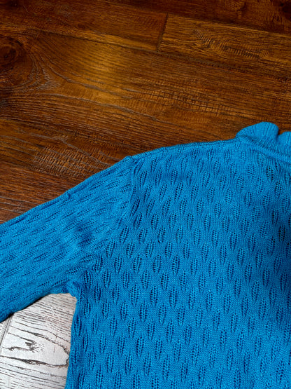 Vintage Gianni Benini Sweater - Robin's Egg Blue Open Knit Tie Neck Pullover - Medium