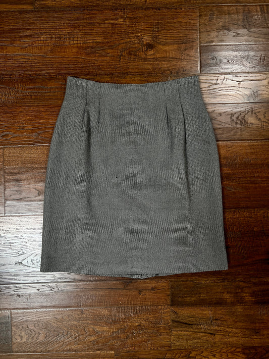 Vintage David N. Wool Herringbone Skirt - Black & White Tailored - Size Medium