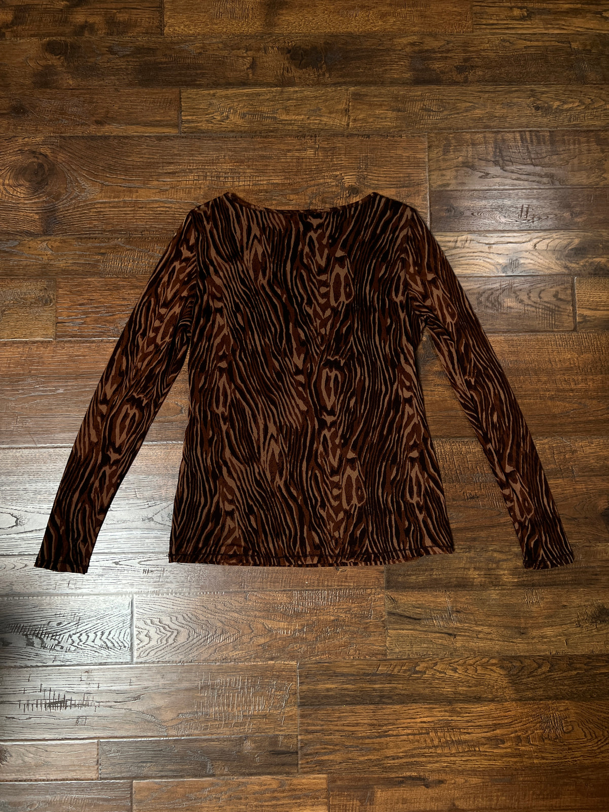 Vintage Vivienne Tam Mesh Long Sleeve Top - Brown Tiger Stripe Layered - Size X-Large
