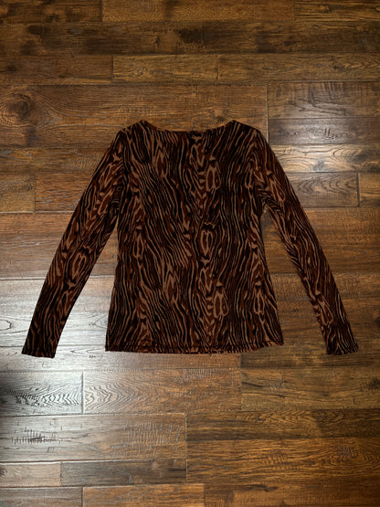 Vintage Vivienne Tam Mesh Long Sleeve Top - Brown Tiger Stripe Layered - Size X-Large